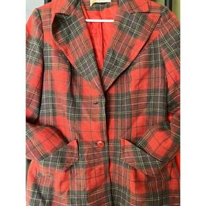 Vintage Pendleton Blazer Jacket Wool Plaid Red Green‎ Career Party Academia
